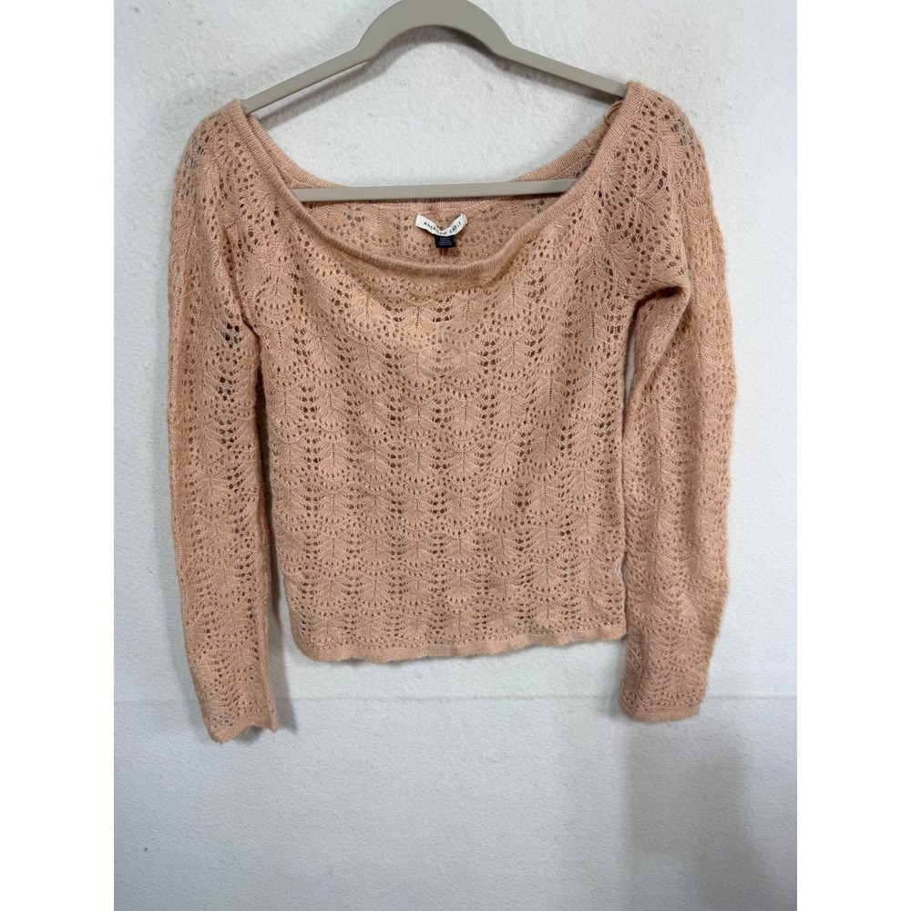 American Eagle Sweater Pointelle Knit Off Shoulder Women's Size S Peach Cozy New